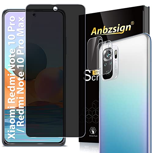 Anbzsign[2 Pack] Camera Lens Protector and [2 Pack] Privacy Screen Protector for Xiaomi Redmi Note 10 Pro/Note 10 Pro Max (2021) 6.67-inch, Anti-Spy