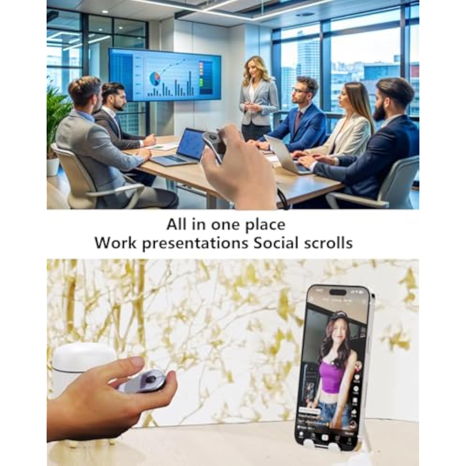 Air Mouse For Pc/Ios/Android With Touchpad Rechargeable Wireless Presentation For Ppt Pointer Bluetooth 2.4G Remote Control For Powerpoint/Keynote/Tiktok/Camera/Kindle App (Silver)