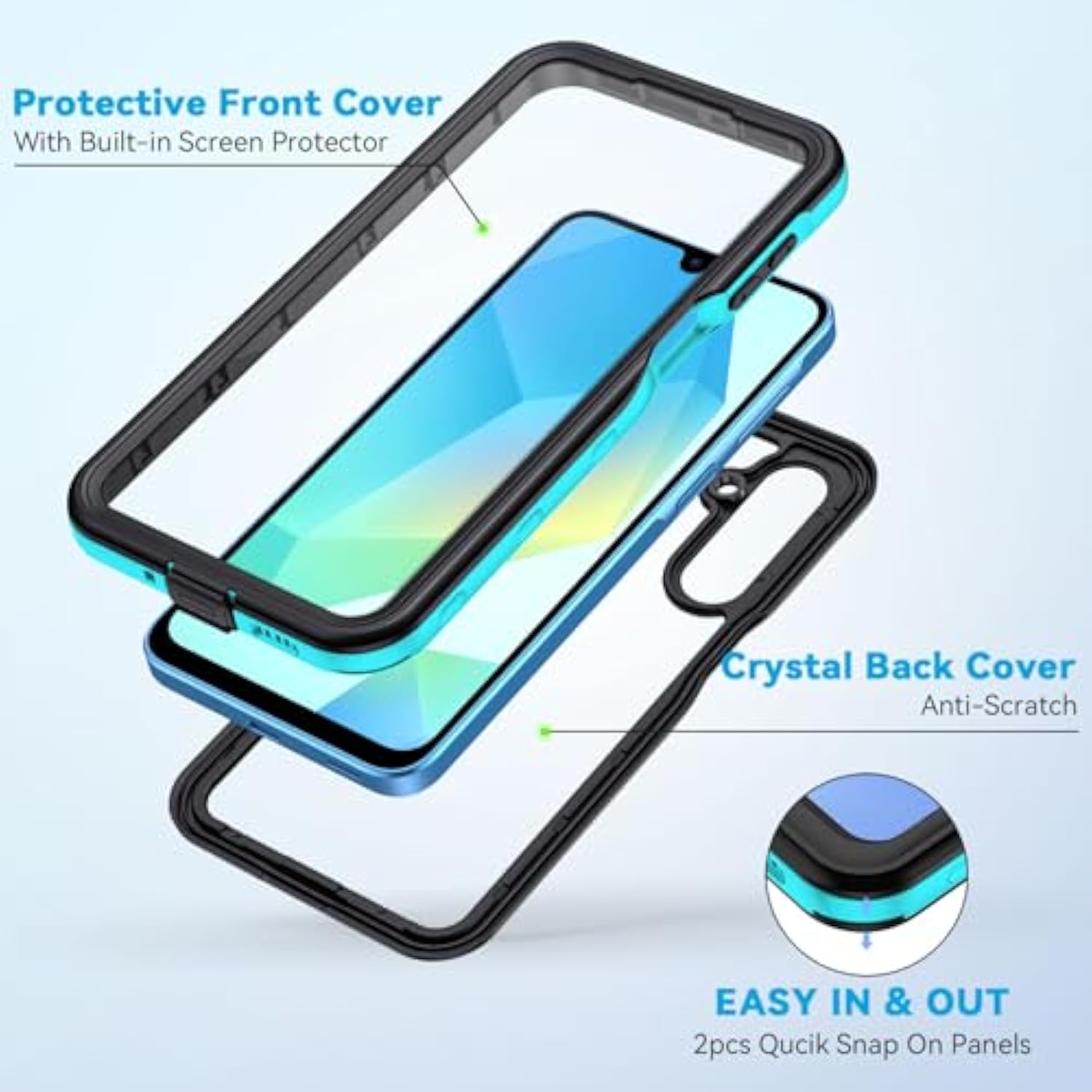 For Samsung Galaxy A16 5G Case, Ip68 Waterproof Dustproof, Built-In Screen Protector, Rugged Full Body Shockproof Protective Cover For Samsung A16 5G /4G 6.7", Blue/Clear