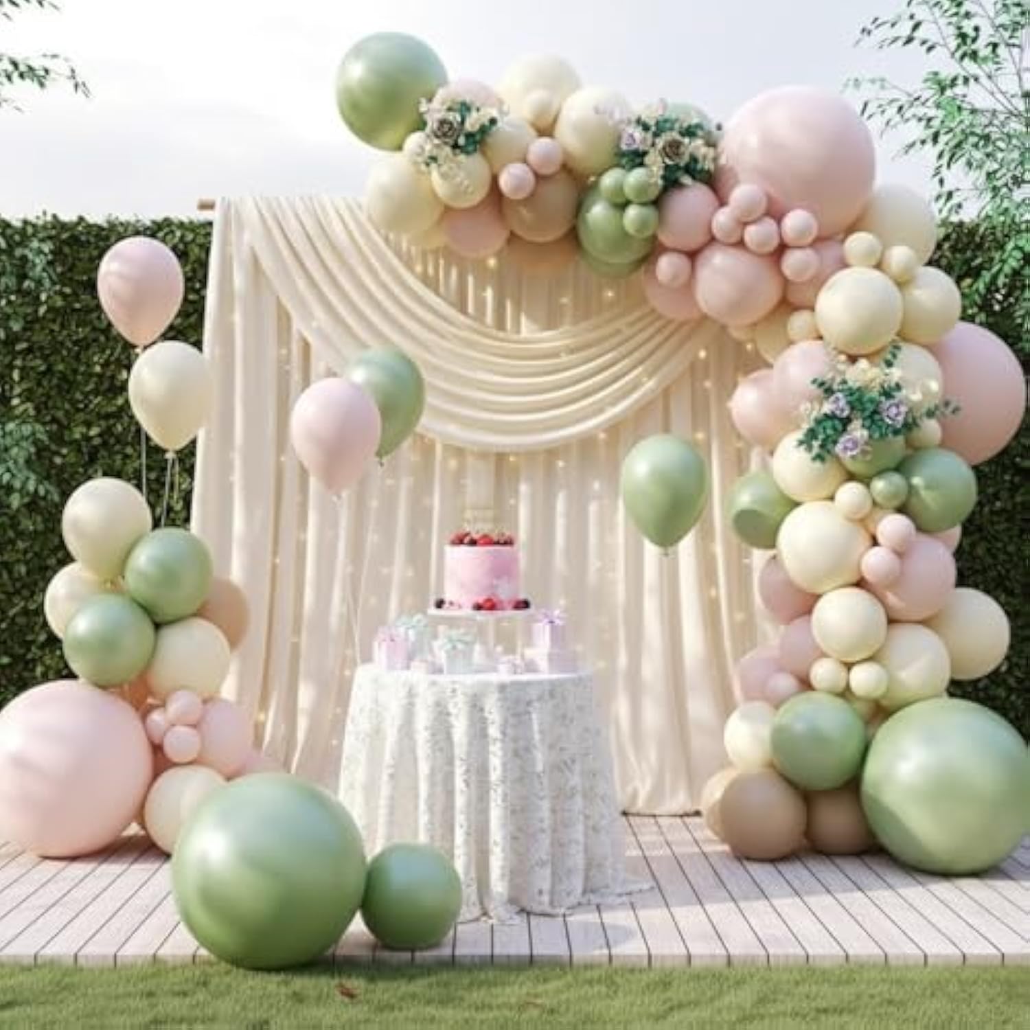 Pink And Green Balloon Arch Garland Kit, 122Pcs Ivory Sand White Dusty Pink Sage Green Spring Balloons For Women Girl Boho Bridal Wedding Baby Shower Engagement Birthday Party Decorations