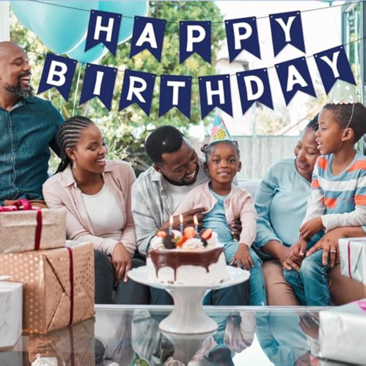 Navy Blue Happy Birthday Banner Signs Party Decorations For Women Men Girls Boys