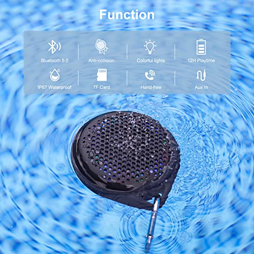 Bluetooth Shower Speaker, IP67 Waterproof with RGB Light, Portable with Hi-Fi Sound and Built-in Mic, Supports TF Card, Wireless for Home, Outdoor,