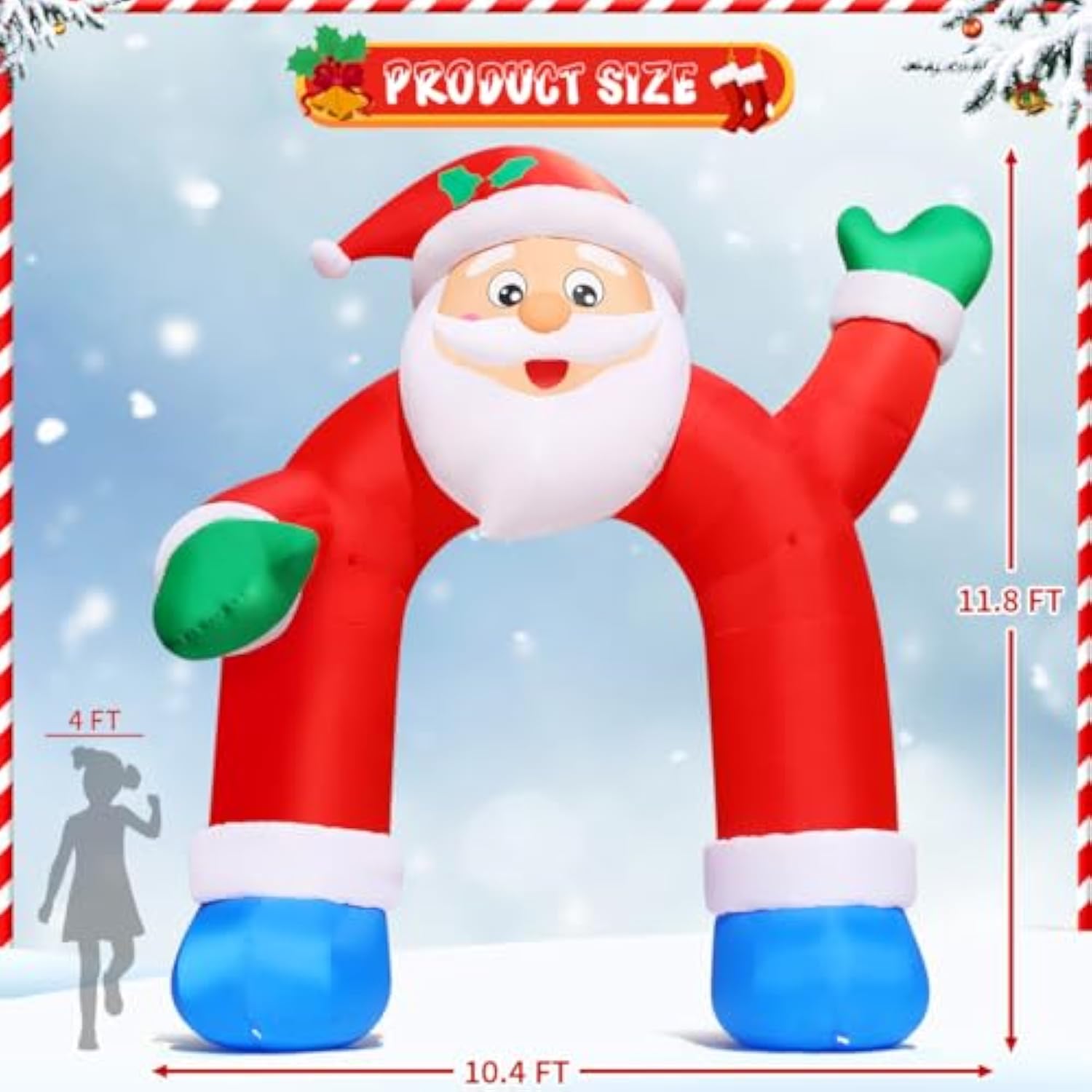 11.8 Ft Christmas Inflatable Santa Claus Arch Outdoor Decorations Shakable Hand Xmas Blow Up With Built-In Leds For Part