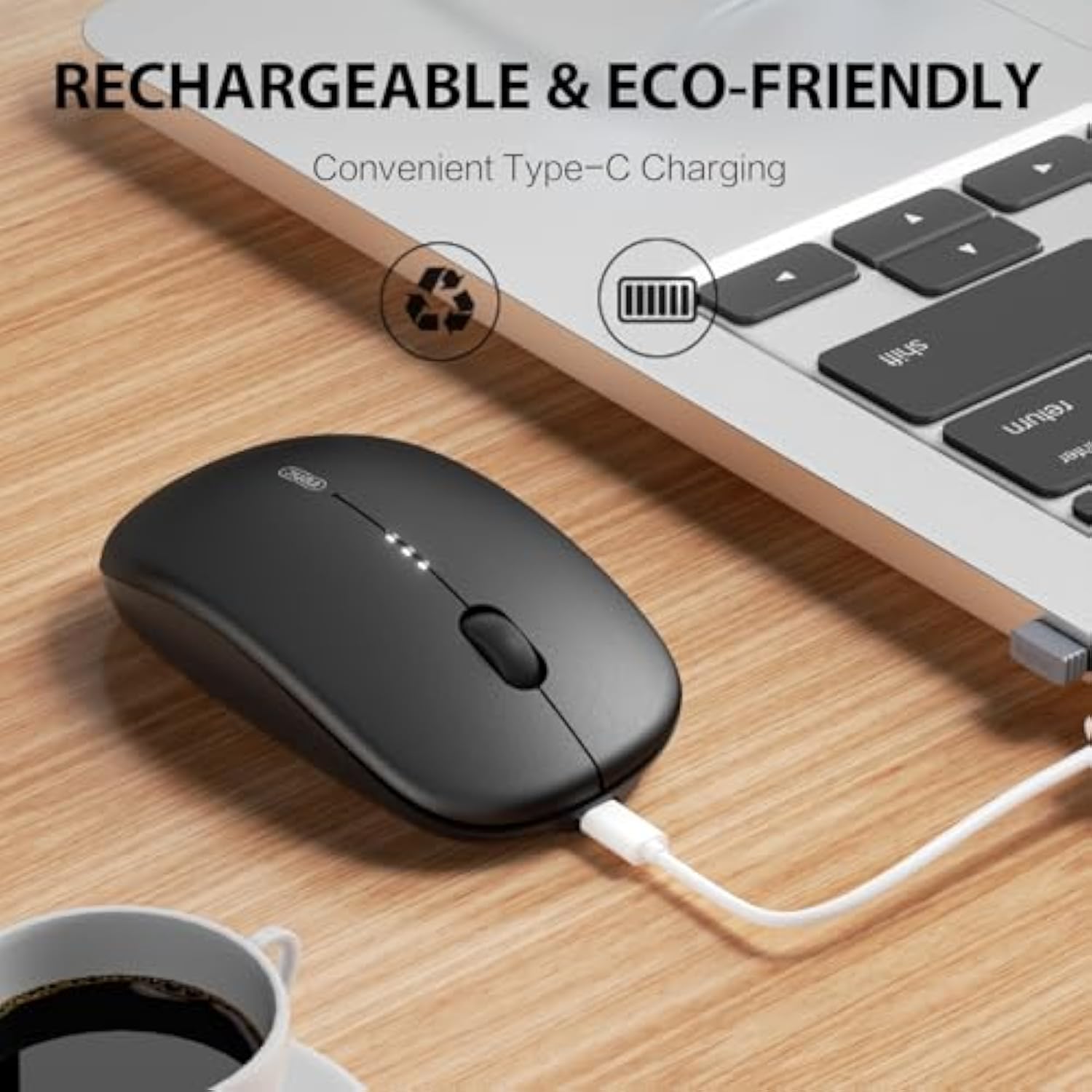 Wireless Mouse Transparent, 2.4G Slim Mouse Rechargeable, Noiseless Computer M