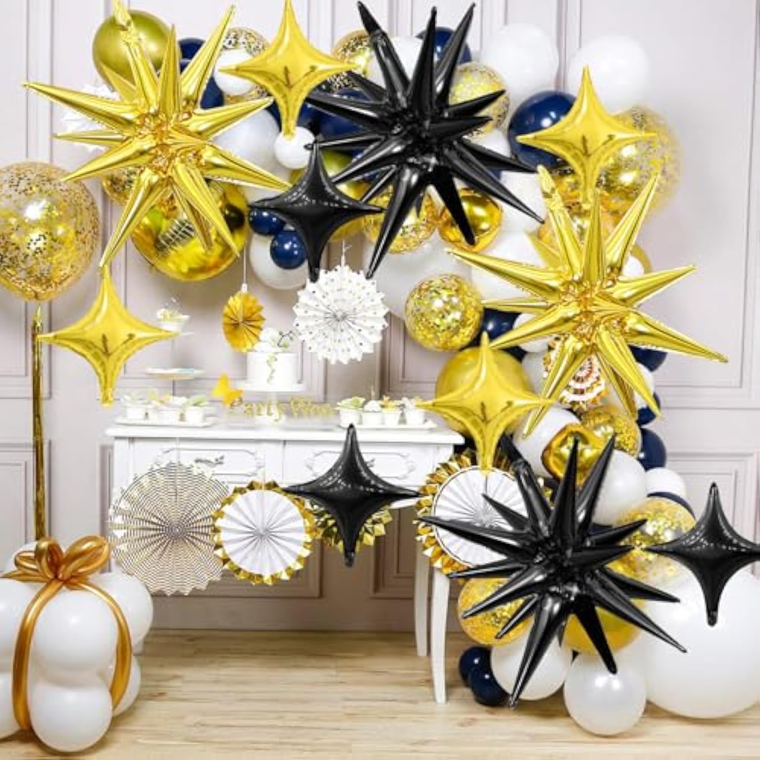 Black Gold Star Balloon Kit 16pcs for Birthday Wedding Baby Shower Parties