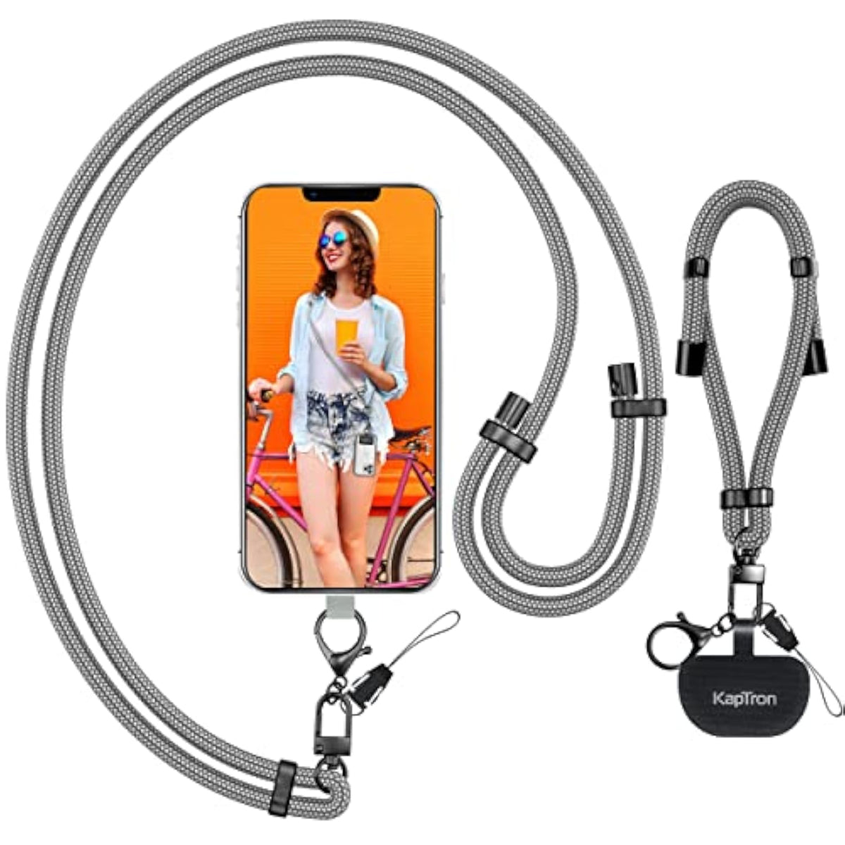 Universal Phone Lanyard With Wrist Strap, Adjustable Crossbody Cell Phone Lanyard Neck Strap And Wristlet Strap With 2 Lobster Clips, Phone Tether Patches And Phone Straps (Gray, 2 Pack)