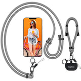 Universal Phone Lanyard With Wrist Strap, Adjustable Crossbody Cell Phone Lanyard Neck Strap And Wristlet Strap With 2 Lobster Clips, Phone Tether Patches And Phone Straps (Gray, 2 Pack)