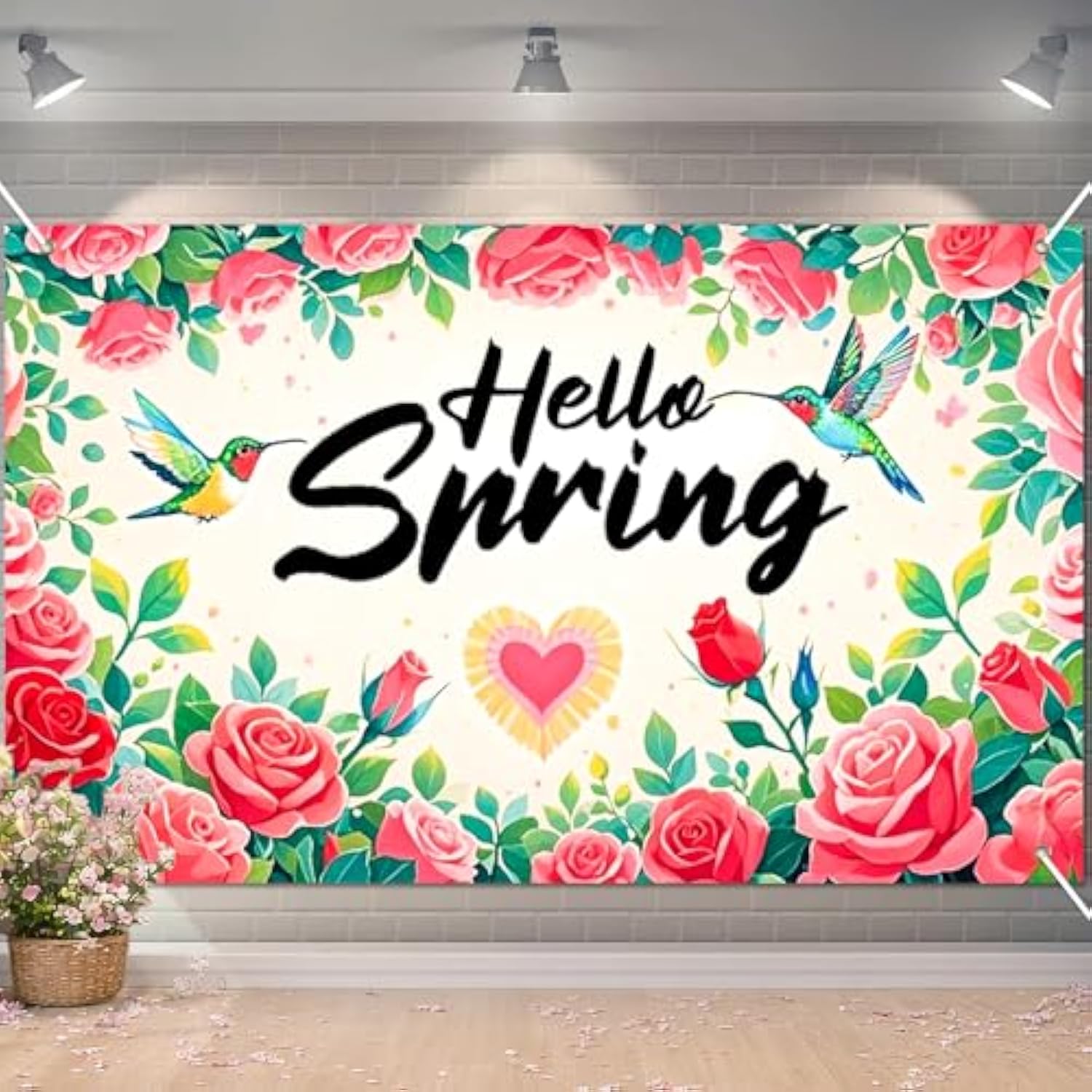 Hello Spring Banner Spring Decorative Backdrop For Spring Party Decorations Indoor Outdoor Home Use 71 * 43Inchs Floral Rose Welcome Spring Summer Banner Photo Booth Background