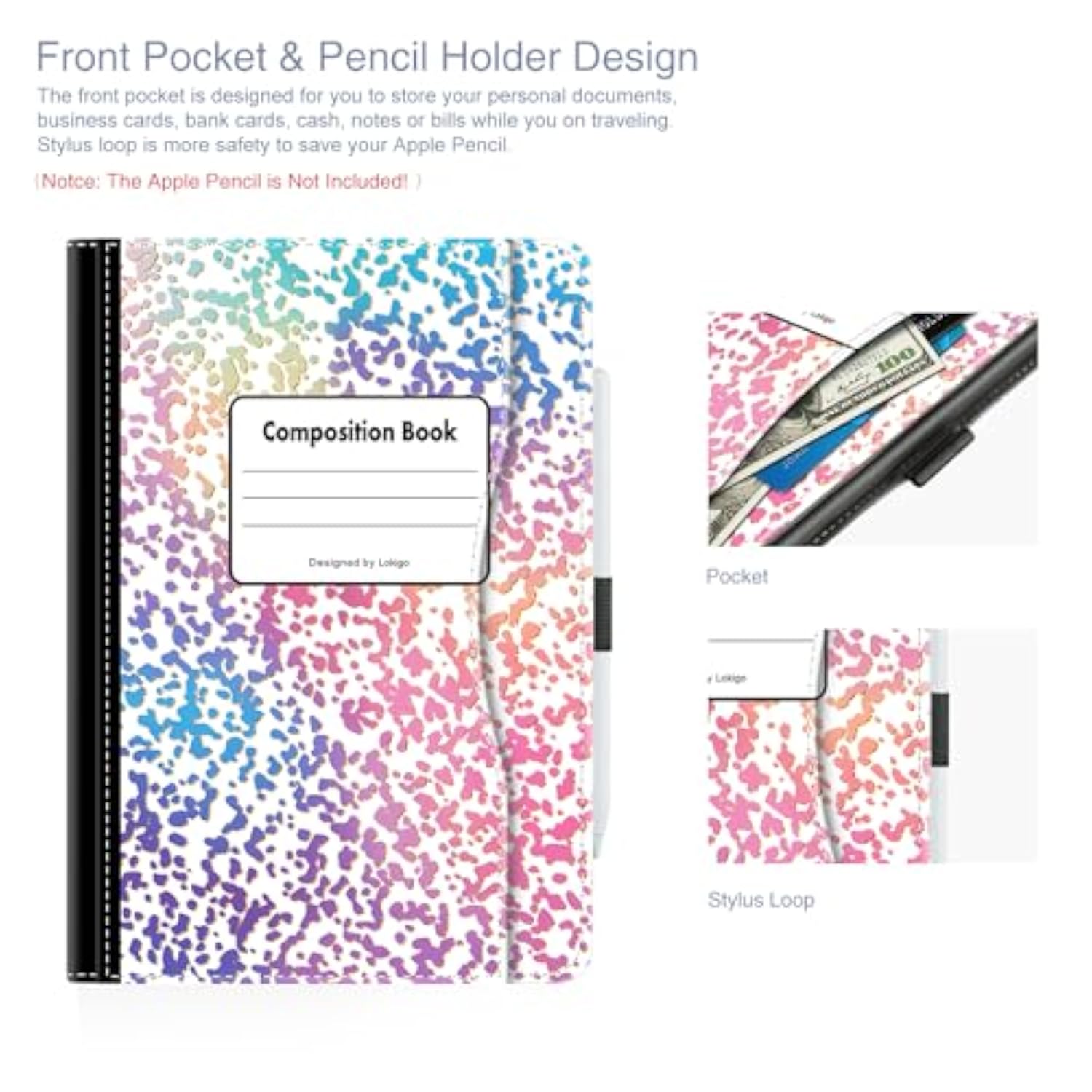 10.2 Case, 9Th Generation Case, Case For 9Th/8Th/7Th Gen (2021/2020/2019) 10.2 Inch, Slim Smart Multi Viewing Case With Pencil Holder/Pocket/Hand Strap, Auto Wake/Sleep, Pink Notebook