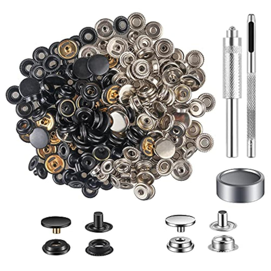 5/8 Inch (15Mm) Leather Snap Fastener Kit Tool 200 Pcs (50 Sets) Snaps