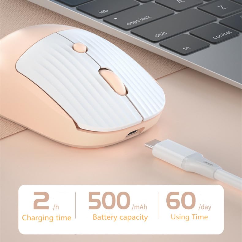Wireless Bluetooth Mouse, 2.4G Cute Silent Computer Mouse For Tablet Phone, Dual Mode (Bt+Usb Receiver) With 3 Level Dpi Portable Rechargeable Mice For Office Home(Pink)