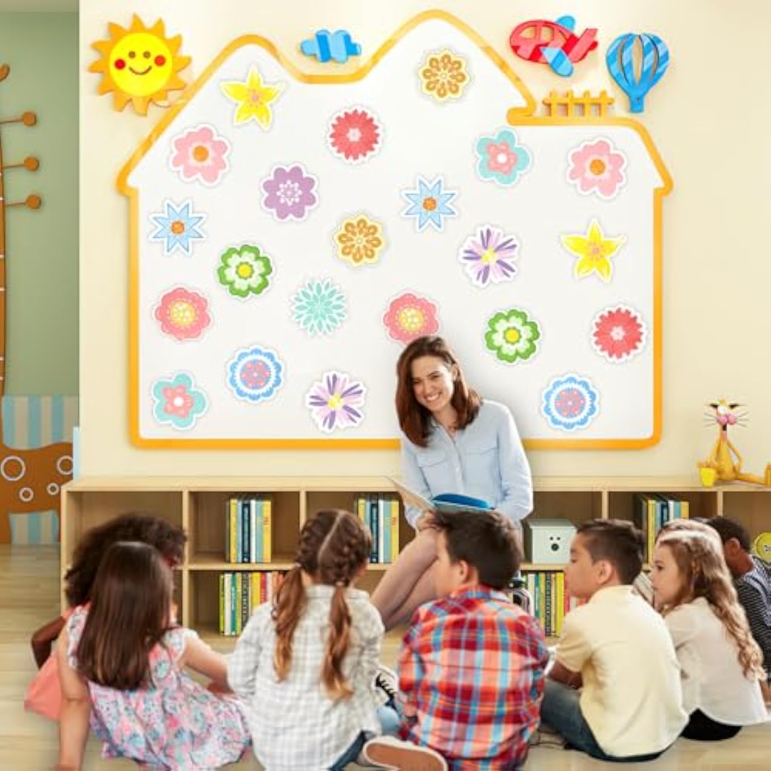 Flower Cutouts, 72Pcs Spring Flower Paper Cutouts Springtime Bulletin Board Decoration For School Party Craft Supplies