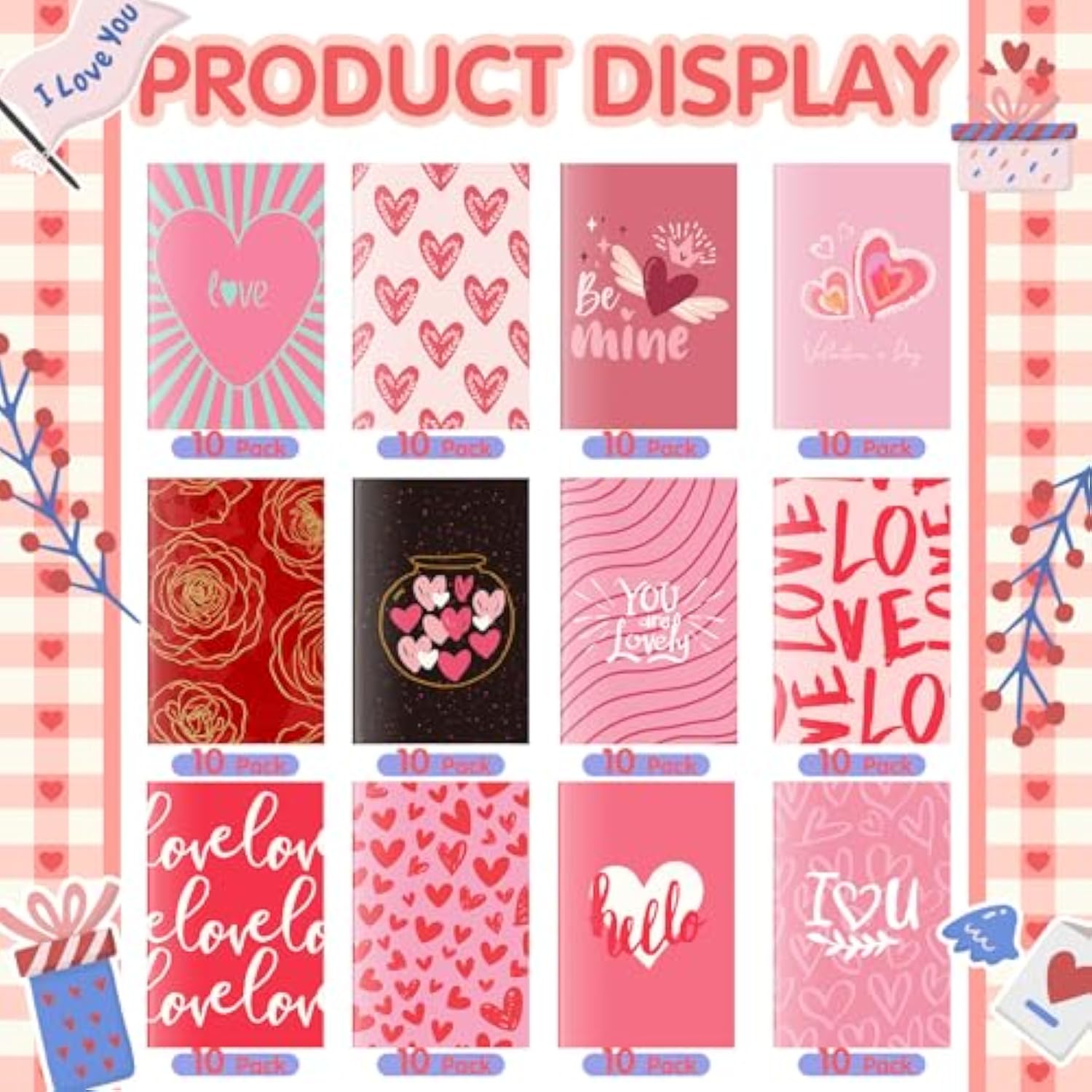 120 Set Valentine'S Day Greeting Cards With Envelopes And Stickers Foldable Love Heart Blank Note Cards Bulk For Valentine'S Day Wedding Anniversary