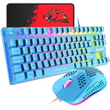 Gaming Keyboard and Mouse Combo,88 Keys Compact Rainbow Backlit Mechanical Feel Keyboard,RGB Backlit 6400 DPI Lightweight Gaming Mouse with Honeycomb Shell for Windows PC Gamers (Blue)