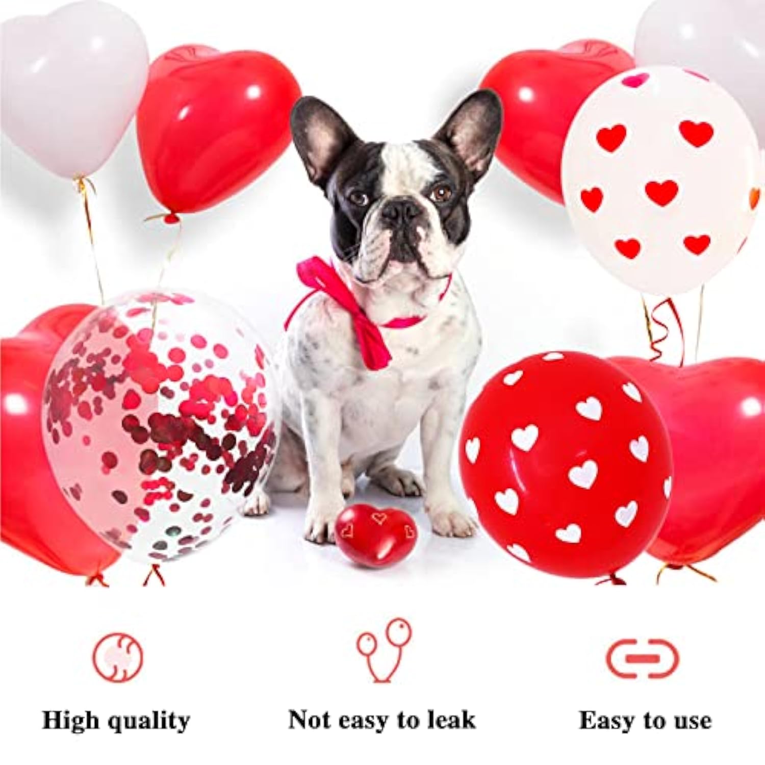 75Pcs Valentine’s Day Heart Balloons Kit 12" Red White Confetti Latex Party Decor