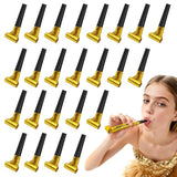 24 Mini Gold Party Blowers 2026 Noisemakers Whistles for Kids Party