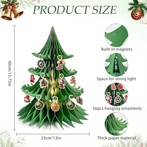 Paper Christmas Tree Honeycomb, Large Christmas Tree with Ornaments Christmas Centerpieces for Tables Home Office Classroom Party Decor