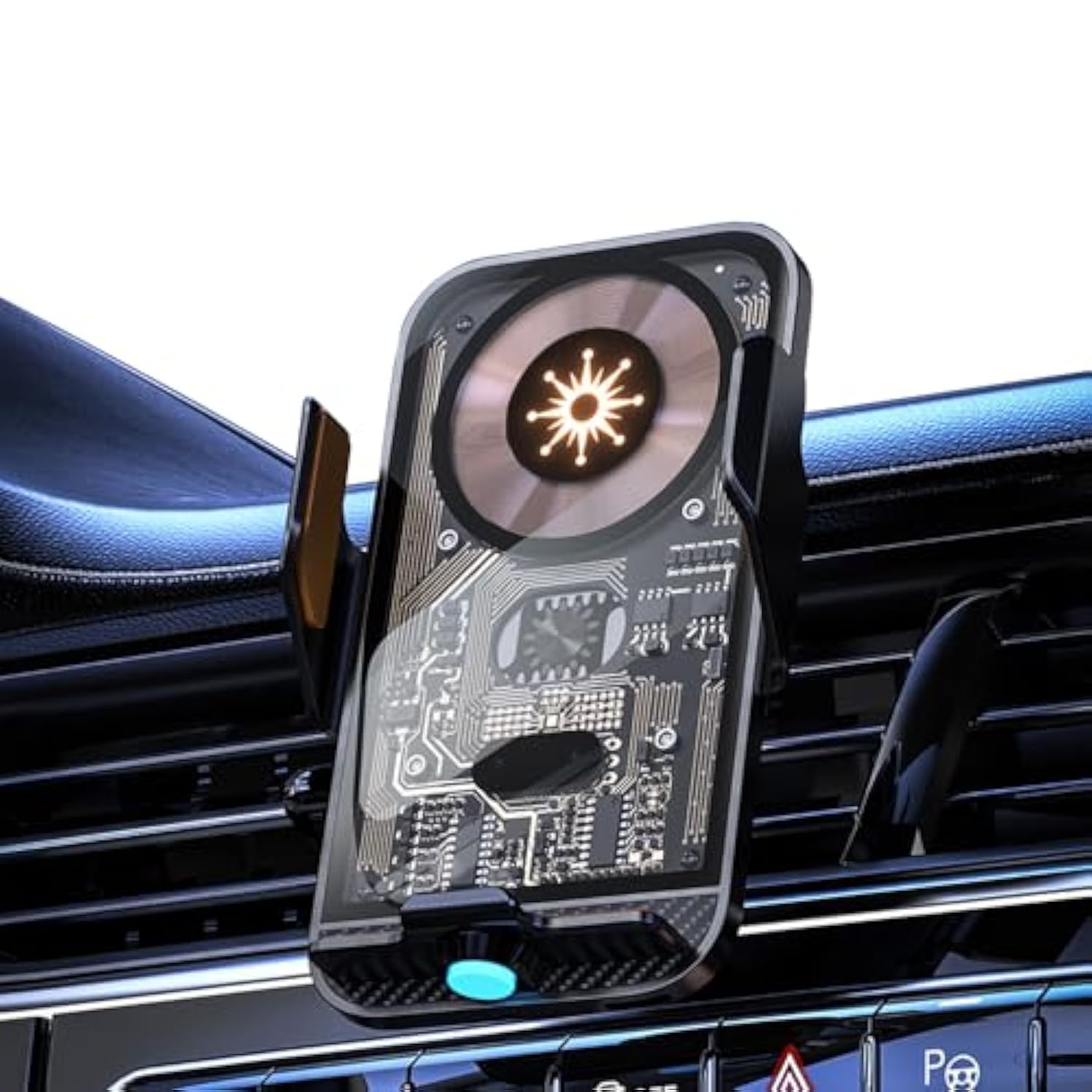 15W Transparent Smart Sensor Car Wireless Charger,Auto-Clamping Car Air Vent Phone Holder?Qc Fast Charging For Iphone15/14/13/12/11/X/8Plug Series,Samsung S Series/Noteseries (Black)