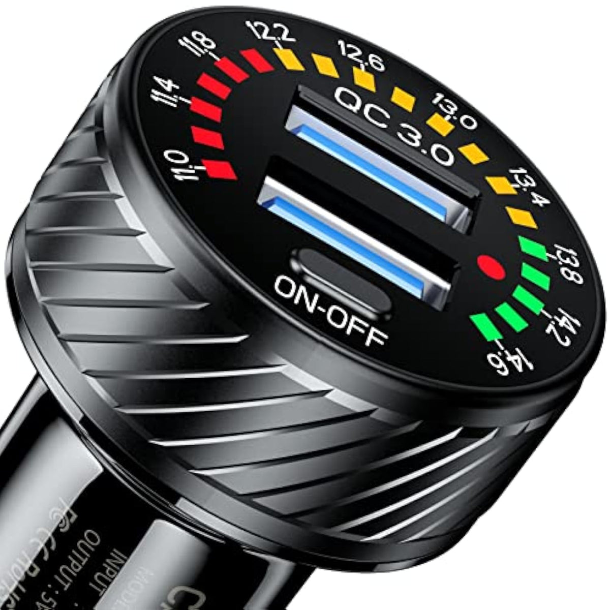 Car Charger, Dual Qc3.0 Port Usb Car Phone Charger Adapter, 36W 3A Fast Charge With Colorful Voltmeter & On/Off Switch