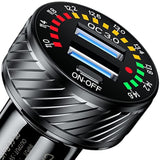 Car Charger, Dual Qc3.0 Port Usb Car Phone Charger Adapter, 36W 3A Fast Charge With Colorful Voltmeter & On/Off Switch