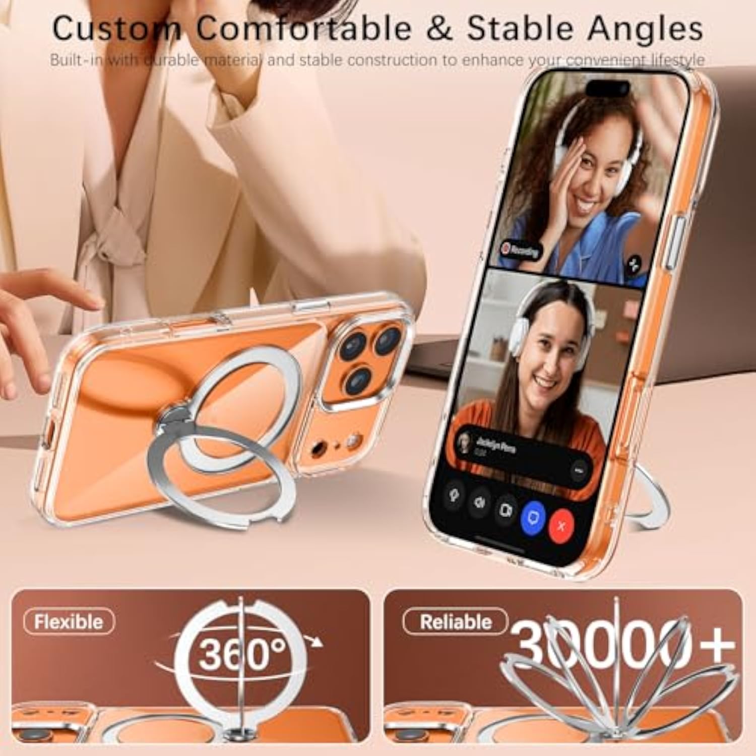 Clear iPhone 17 Pro Max Case with 360°Spin Magnetic Stand, Compatible with MagSafe, Rotatable Ring Holder, Clear Cover Anti-Yellowing Protection Case for iPhone 17 Pro Max 6.9"