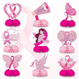 9 PCS Breast Cancer Awareness Honeycomb Table Centerpiece for Home Party, Fight Cancer Theme Pink Ribbon Breast Cancer Table Topper Centerpiece Decorations for Charity Party Supplies Table Decor