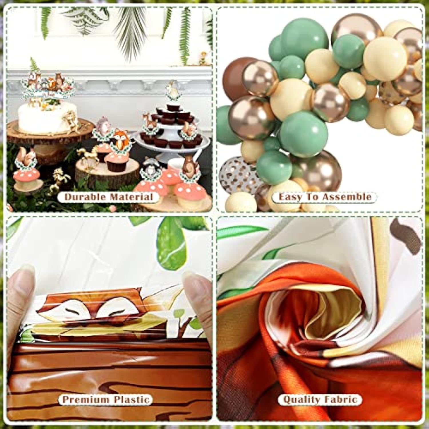 Woodland Animals Baby Shower Decoration Pack with Balloons Backdrop Tablecloth