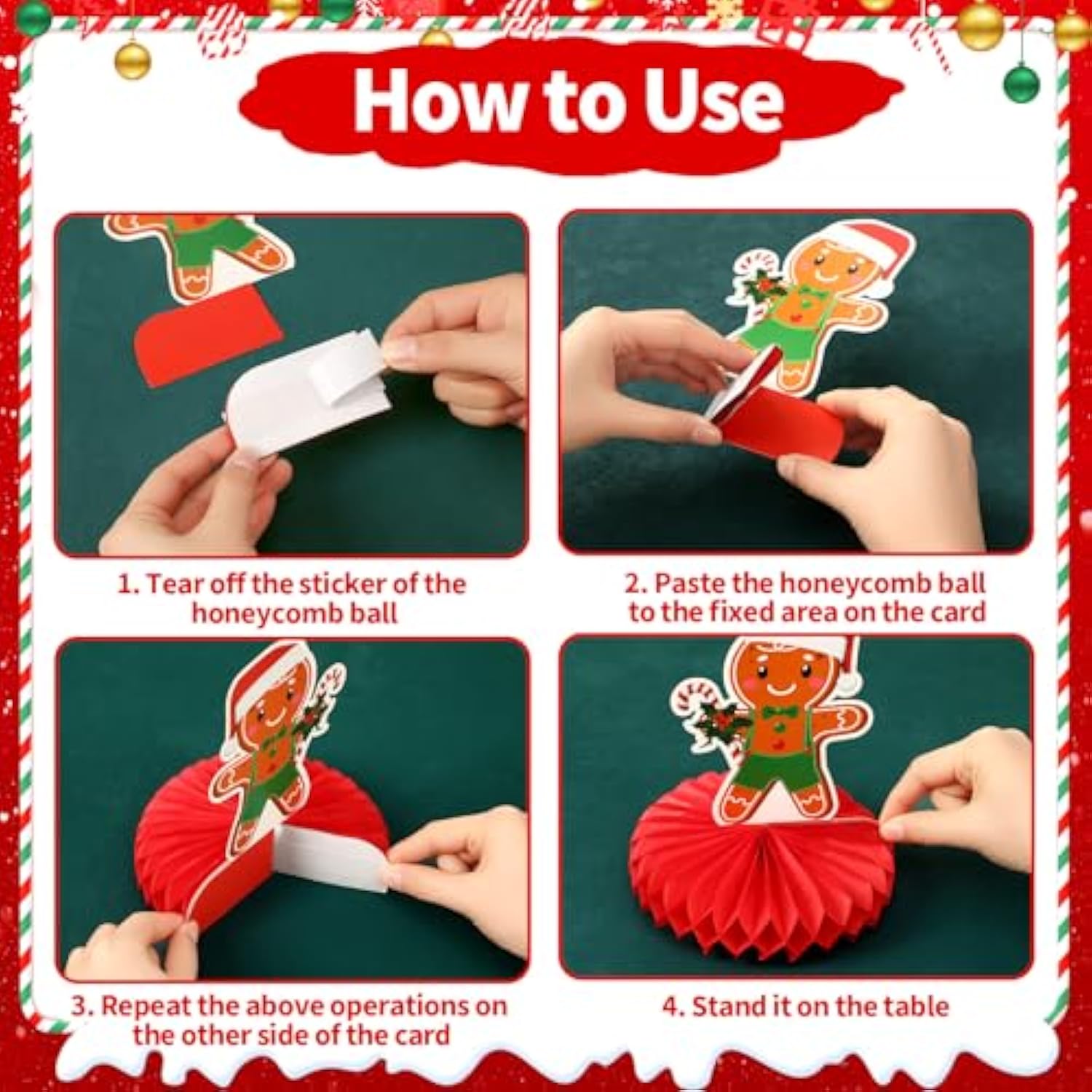 10 Pc Christmas Honeycomb Centerpieces with Gingerbread Snowman Santa for Table Decor