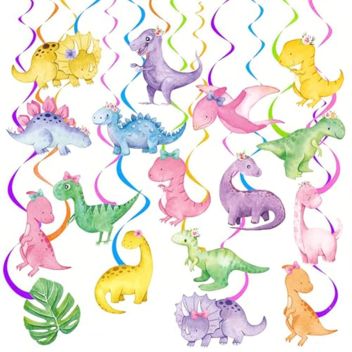 Dinosaur Birthday Party Hanging Swirls 20Pcs Pastel Dinosaur Birthday Decorations For Girls Dino Theme Party Foil Ceiling Swirls Decorations Baby Shower Supplies