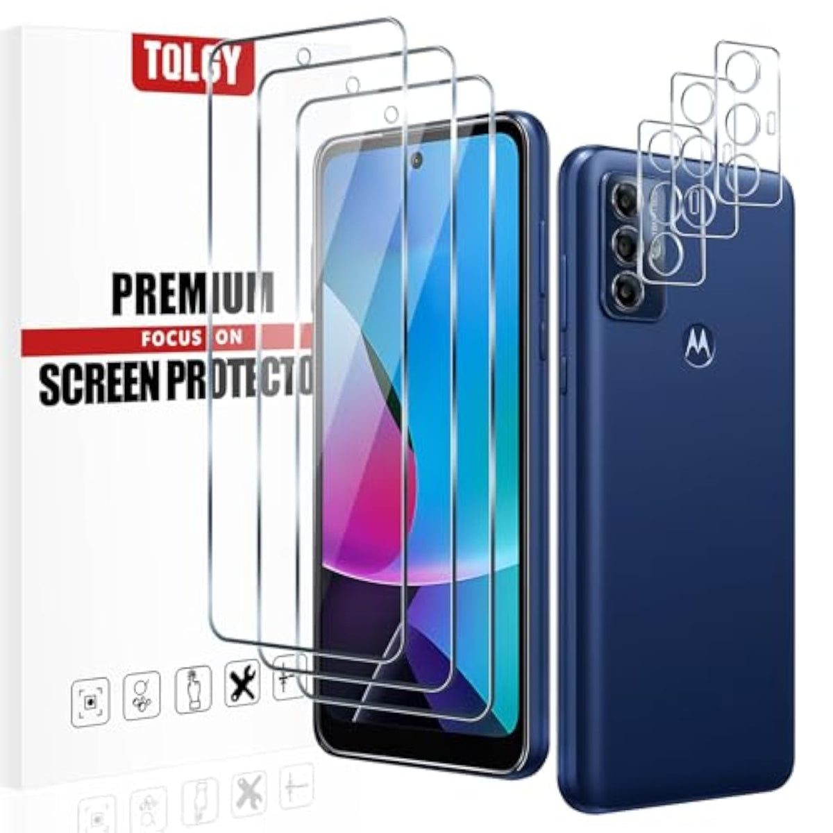 3 Pack Screen Protector For Motorola Moto G Play (2023) With 3 Pack Camera Lens Protector, Tempered Glass Film, 9H Hardness, Hd Clear, Bubble Free, Anti-Scratch, Easy Installation