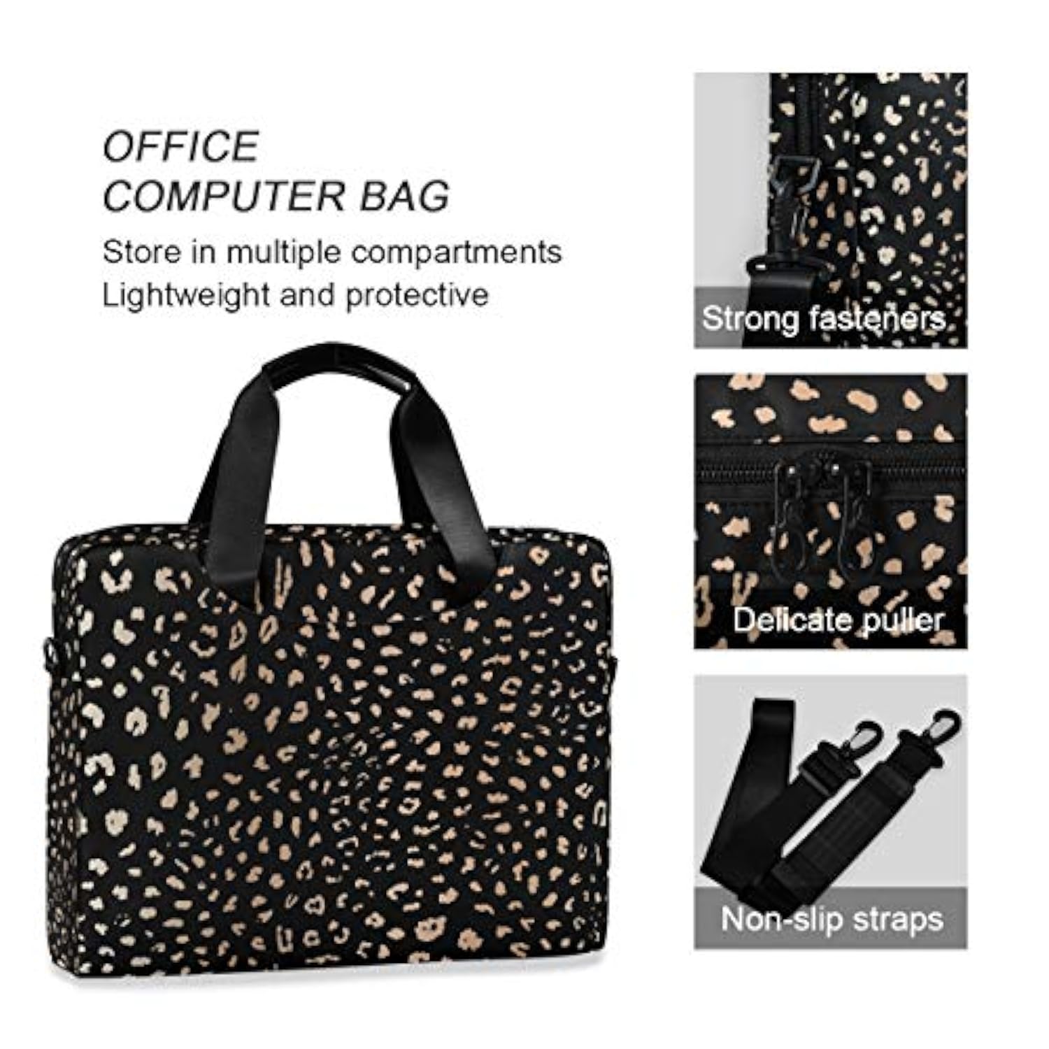 Realistic Leopard Cheetah Print Animal Laptop Case Bag Sleeve Portable Crossbody Messenger Briefcase W/Strap Handle, 13 14 15.6 Inch