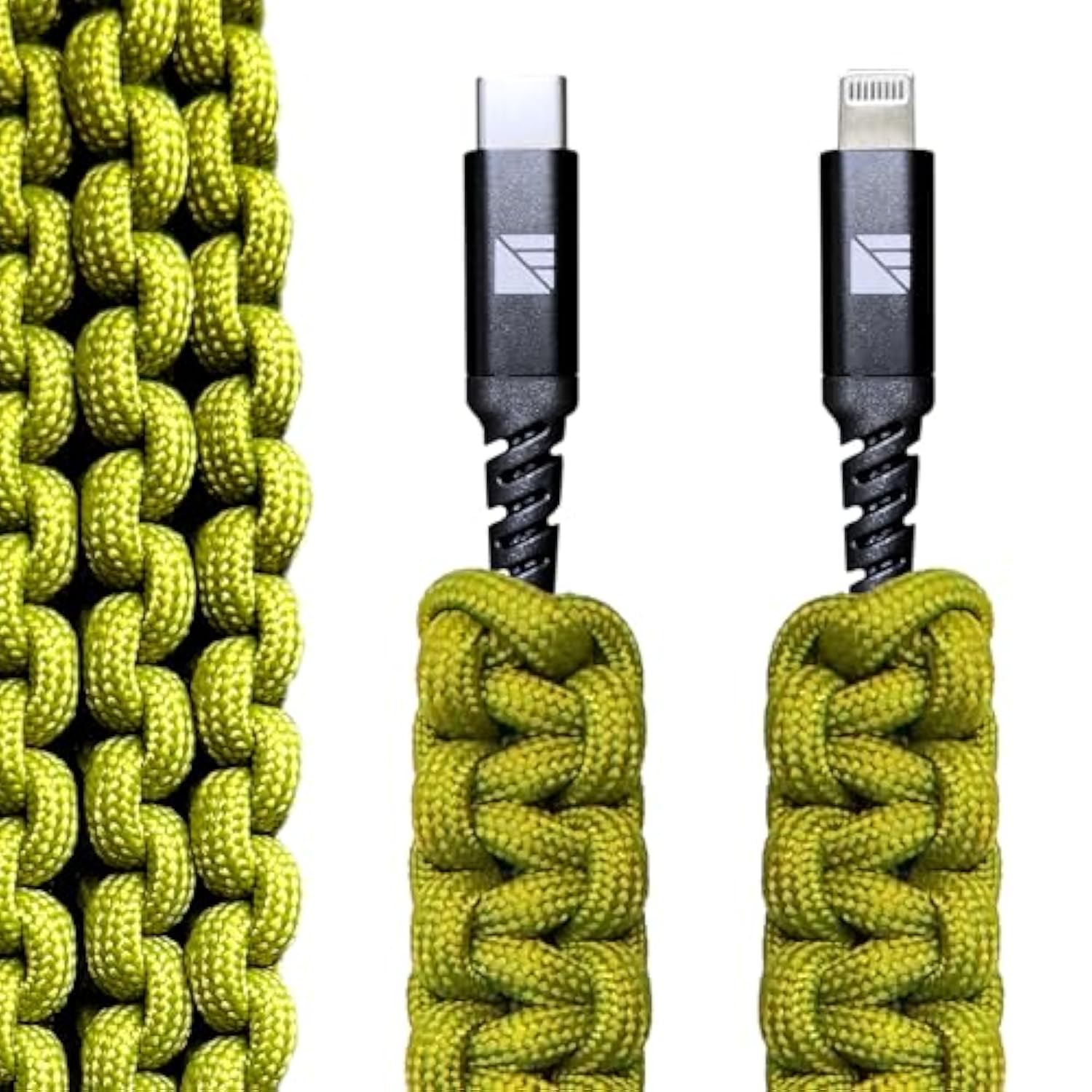 Darrk Energy Lightning to C Paracord Cable & USB C to C Paracord Cable (18W, Green)