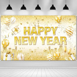 White Gold Happy New Year 2026 Banner NYE Party Backdrop Decor