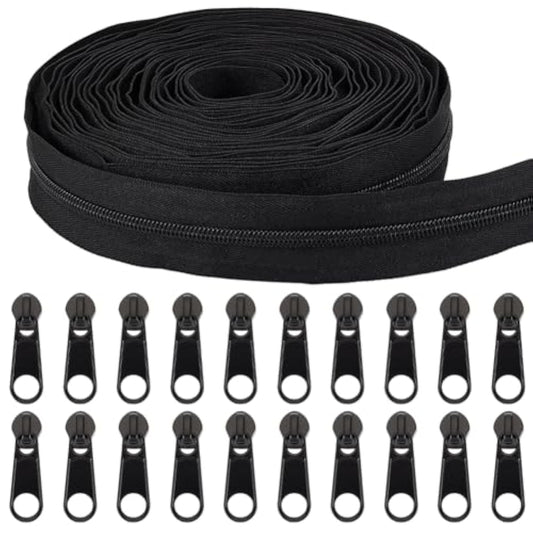 10 Yards #8 Nylon Closed-End Zippers Black Large Nylon Coil Zippers Wi