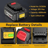 20V 6000Mah Replacement Battery For Dewalt With Dcb112 Charger, 20V Max 6.0Ah Lithium Ion Battery With 20V Charger Comaptible With Dewalt Dcf Dcd Dcg Series 20V Cordless Power Tools And Charger