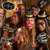 25 Pcs Black New Year 2026 Photo Booth Props Party Decorations