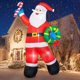 12Ft Christmas Inflatables Santa Claus Outdoor Decorations, Giant Blow Up Santa Holding Garland Yard Decorations Built-I