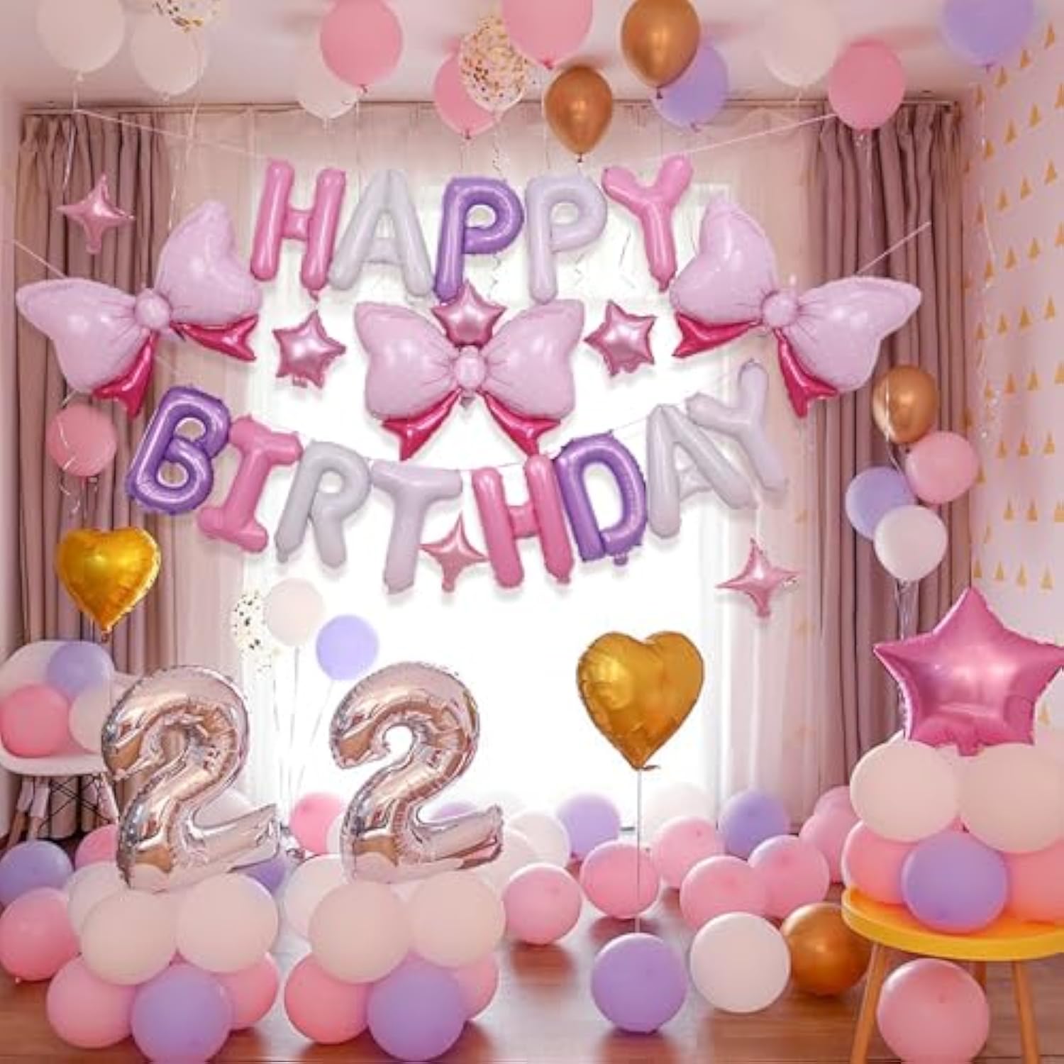 Birthday Banner, 3D Mylar Foil Happy Birthday Balloons, 24Pcs Birthday Party Decorations With 6Pcs Star Balloons For Kids Girls Women Adults Ecofriendly Party Supplies, Pantone