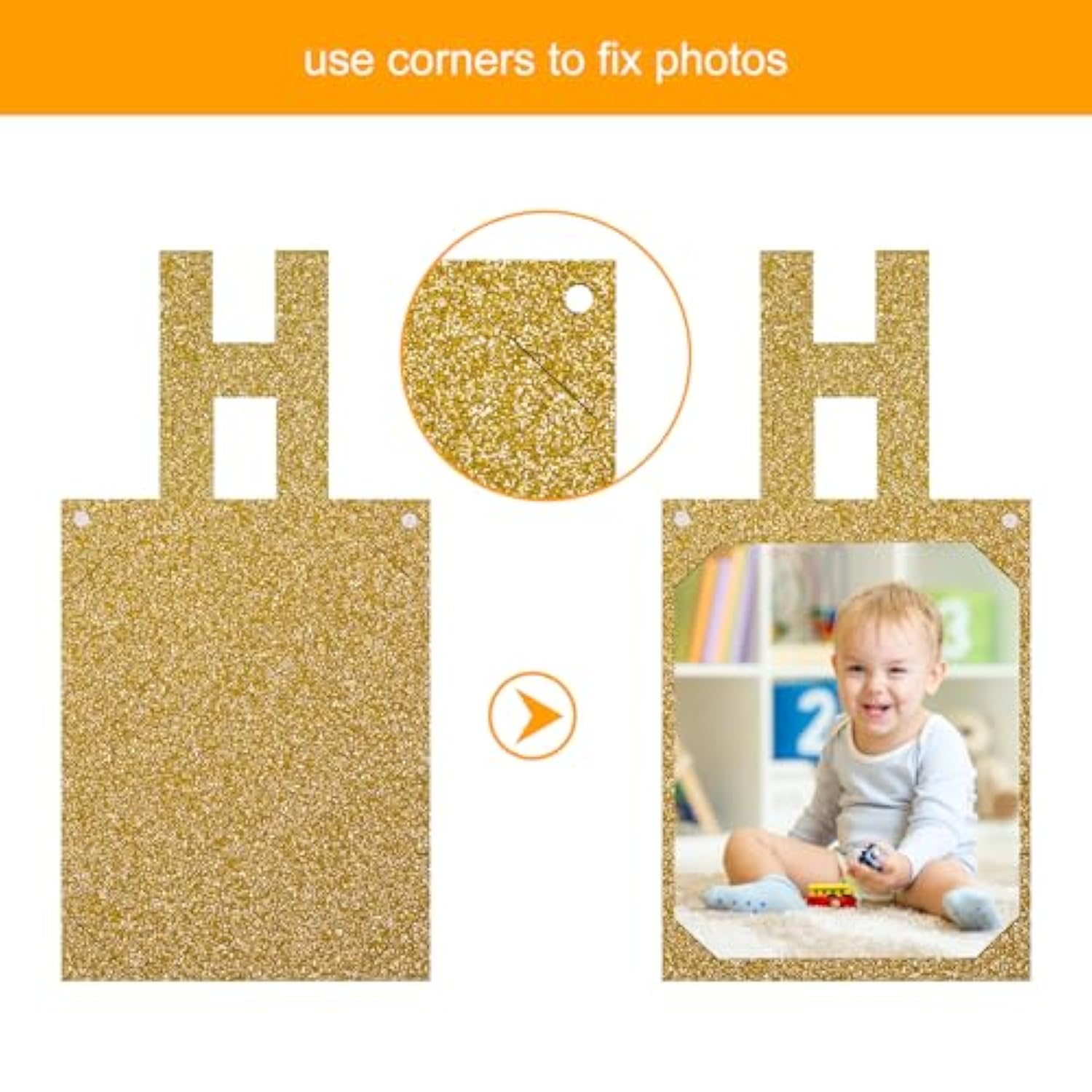 Birthday Photo Banner With 2 Strings Of Fairy Lights For Children And Adult Birthday Party Decorations, Annual Milestone Happy Birthday Banner (Gold)