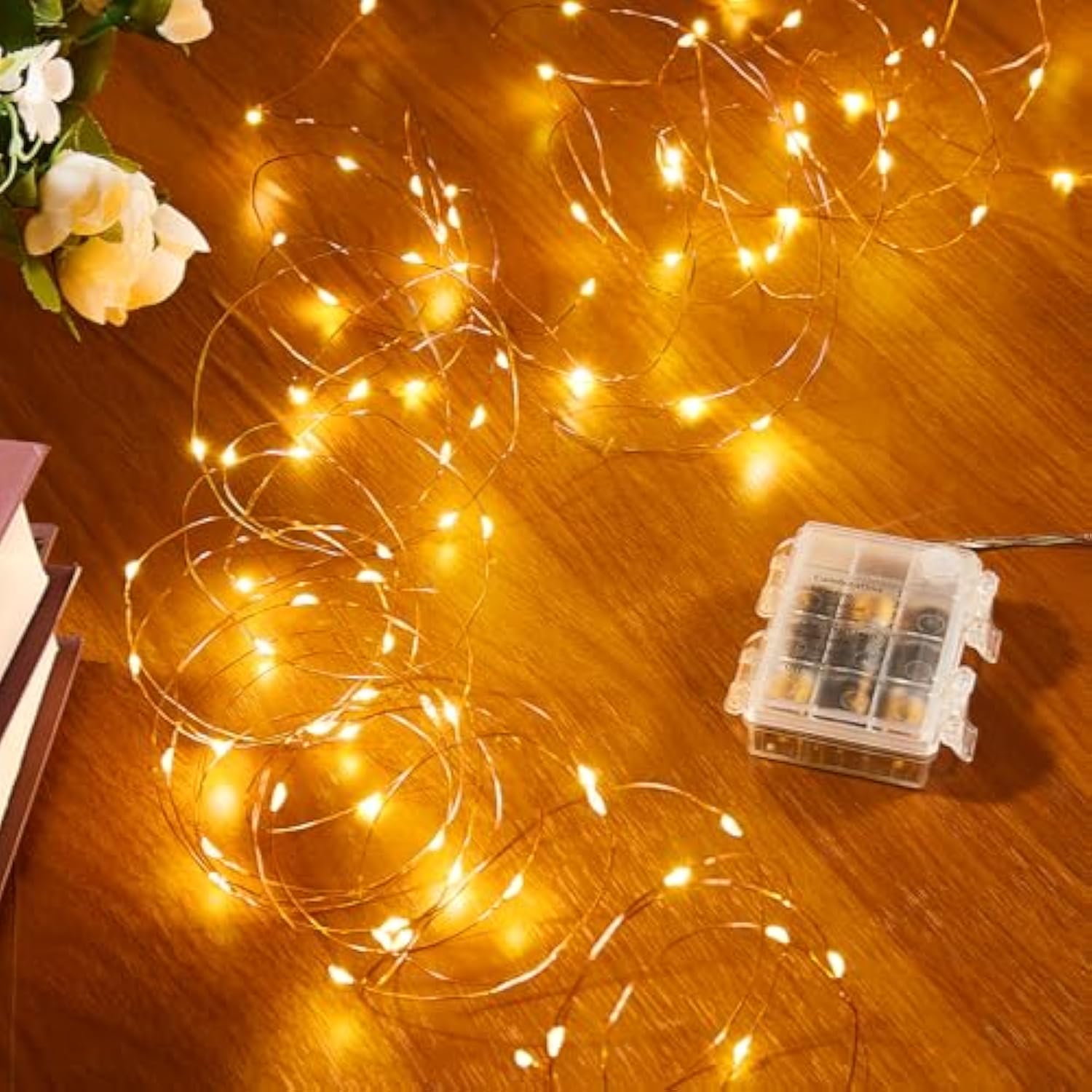 2 Pack 65.6 Ft. Battery Operated Outdoor String Lights With Remote & Timer, Led Warm White Fairy Lights, Waterproof Twin