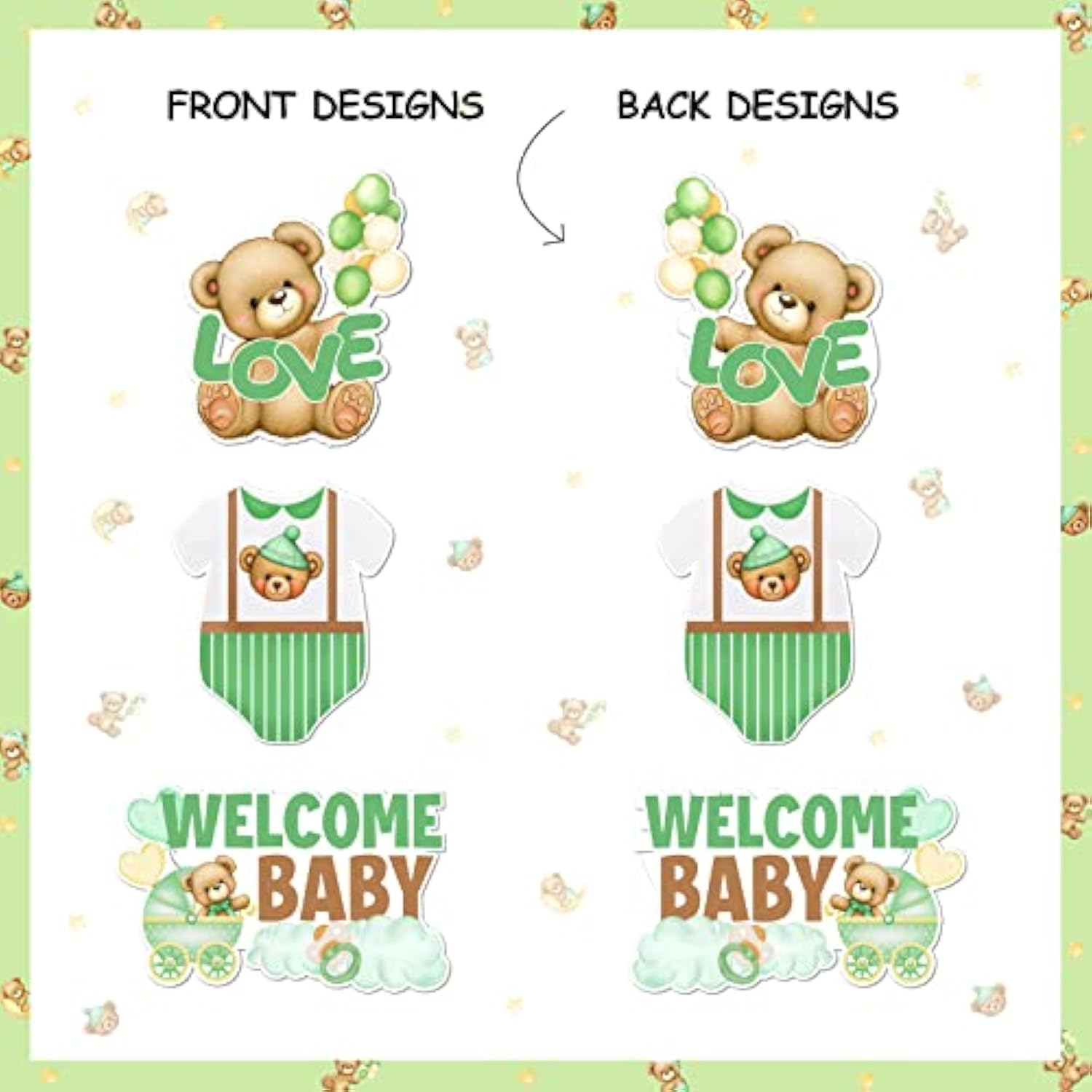 24 Pcs Bear Baby Shower Centerpiece Sticks Sage Green - We Can Bearly