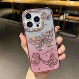 Girly Designed For Iphone 16 Pro Max Bling Case 6.9",Cute Diamond 3D Glitter Butterfly Plated Slim Case Luxury Shockproof Protection Cover For Women Girls(Pink)