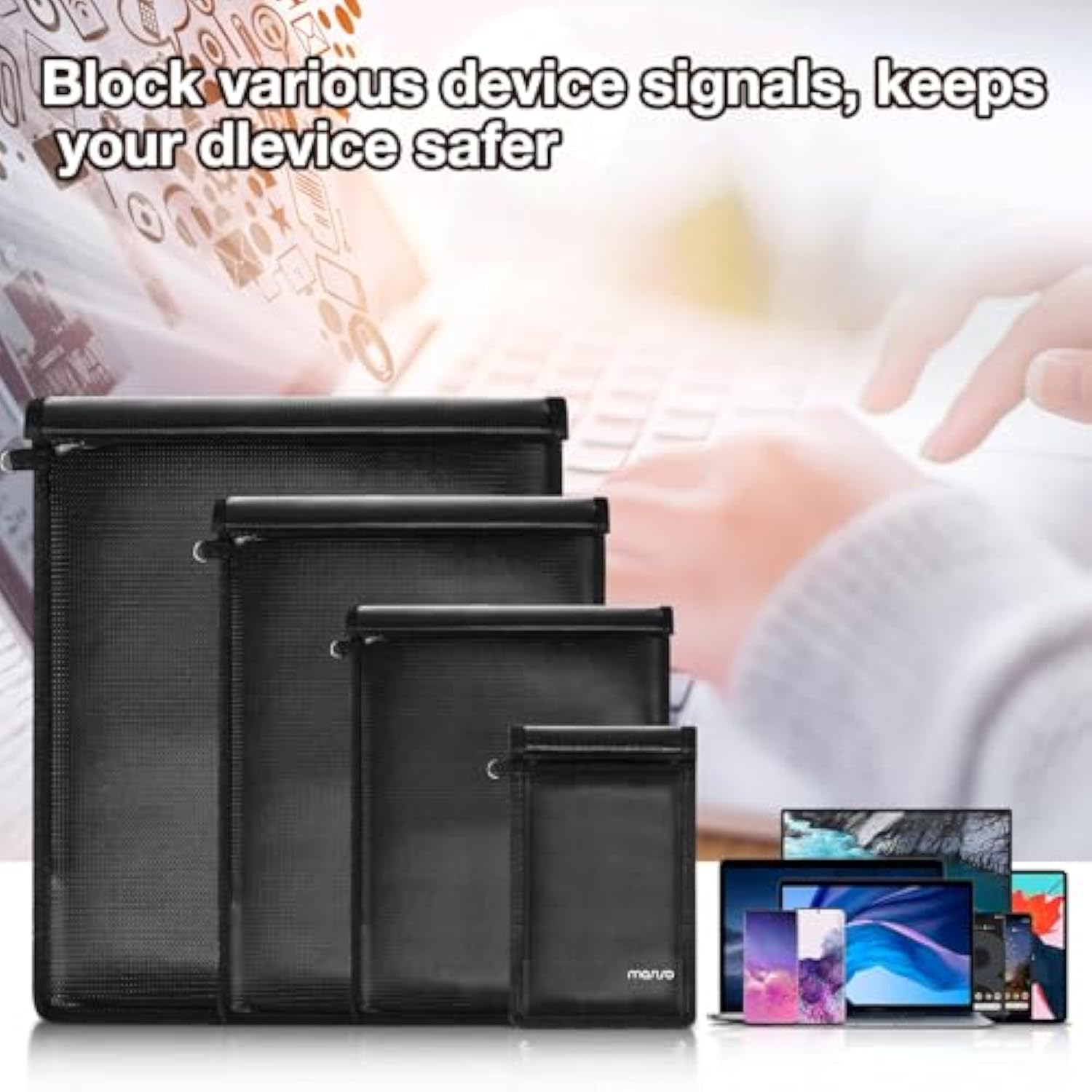 MOSISO 4 Pack Faraday Bag Sleeve for Laptops&Tablets&Phones&Car Keys, Faraday Cage Key Fob Protector, Anti-Theft&Anti-Tracking&Fireproof&Waterproof RFID Signal Blocker Pouch, Black