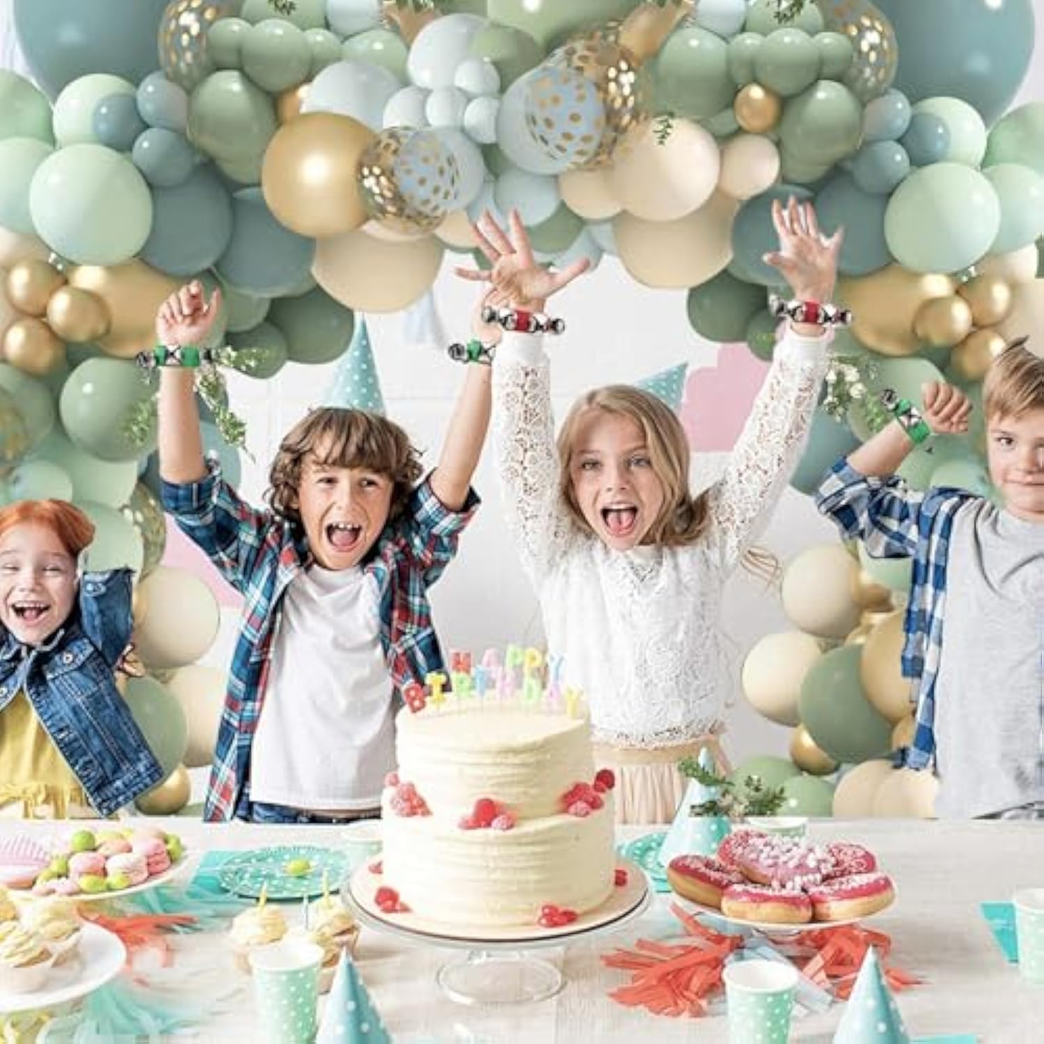 Dusty Blue Sage Green Balloon Arch Kit, Pastel Blue Green Sand White Gold Confetti Balloons Garland Kit For Baby Shower Wedding Bridal Boho Birthday Party Backdrop Decorations……