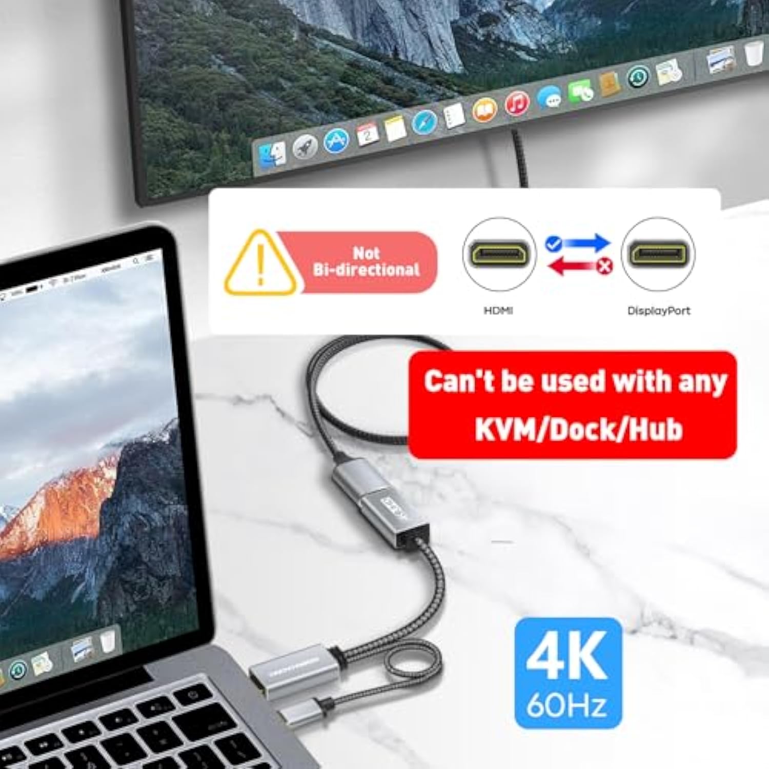 Hdmi To Displayport Adapter 4K@60Hz [Braided, High Speed] Hdmi Male To Dp Fema