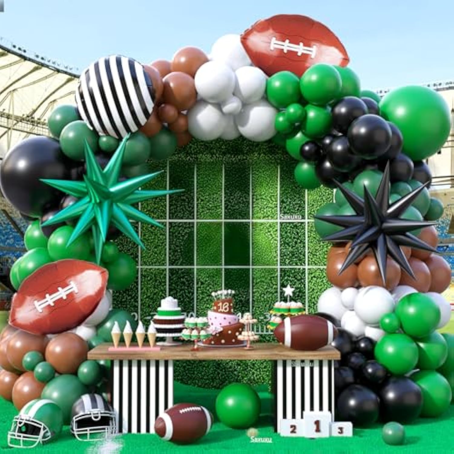 Football Balloon Arch Kit: Green, Brown & Black Sports Party Decor