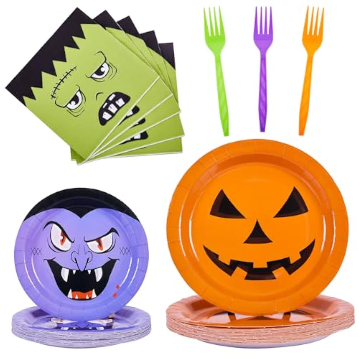 96Pcs Halloween Plates and Napkins Set Pumpkin Bat Ghost Disposable Tableware Serve 24