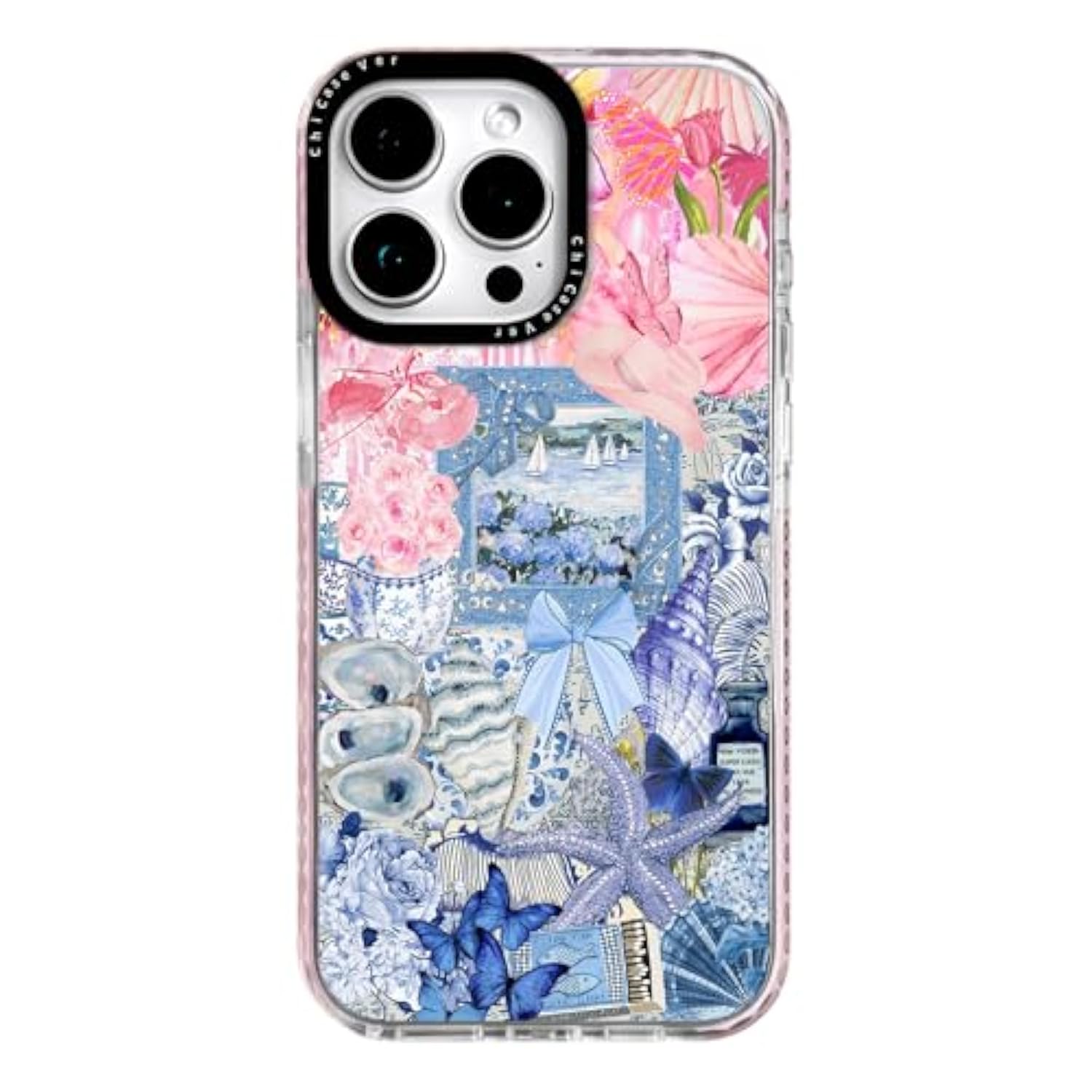 For Iphone 15 Case, Coastal Vintage Collage Pattern, Military-Grade Drop Protection, Vintage Seaside Soft Slim Tpu Protective Cover With Camera Protection For Girls