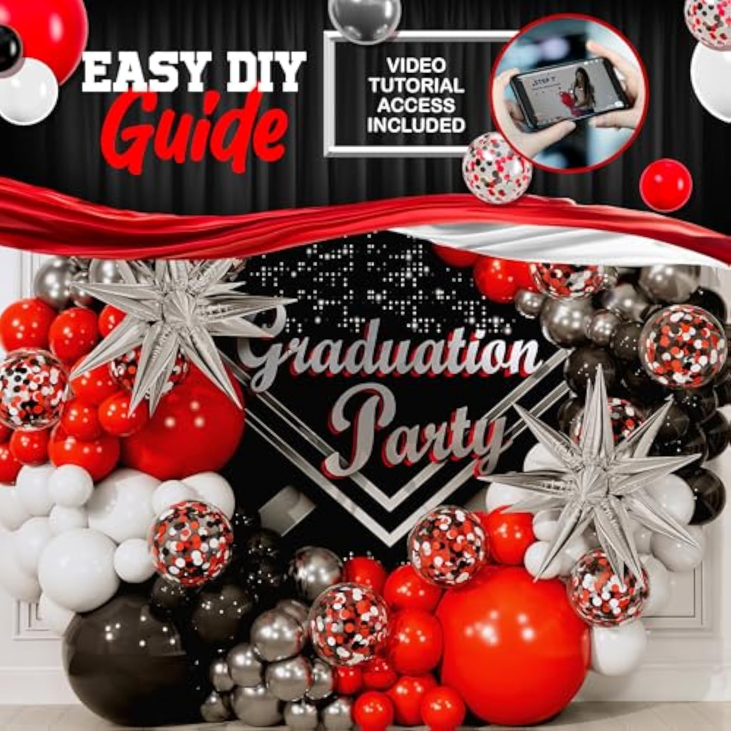 All-In-1 Red Black And White Balloon Arch Kit For Red And Black Birthday Party Decorations – Reds And Blacks Balloons For White Black And Red Balloon Garland Kit – Graduation Black And Red Balloons