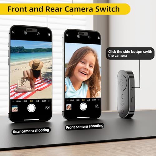 Bluetooth Camera Remote Shutter with Zoom and Front/Rear Camera Switch for Photo and Vlogging,Cllphone Remote Clicker for iOS & Android Smartphone,